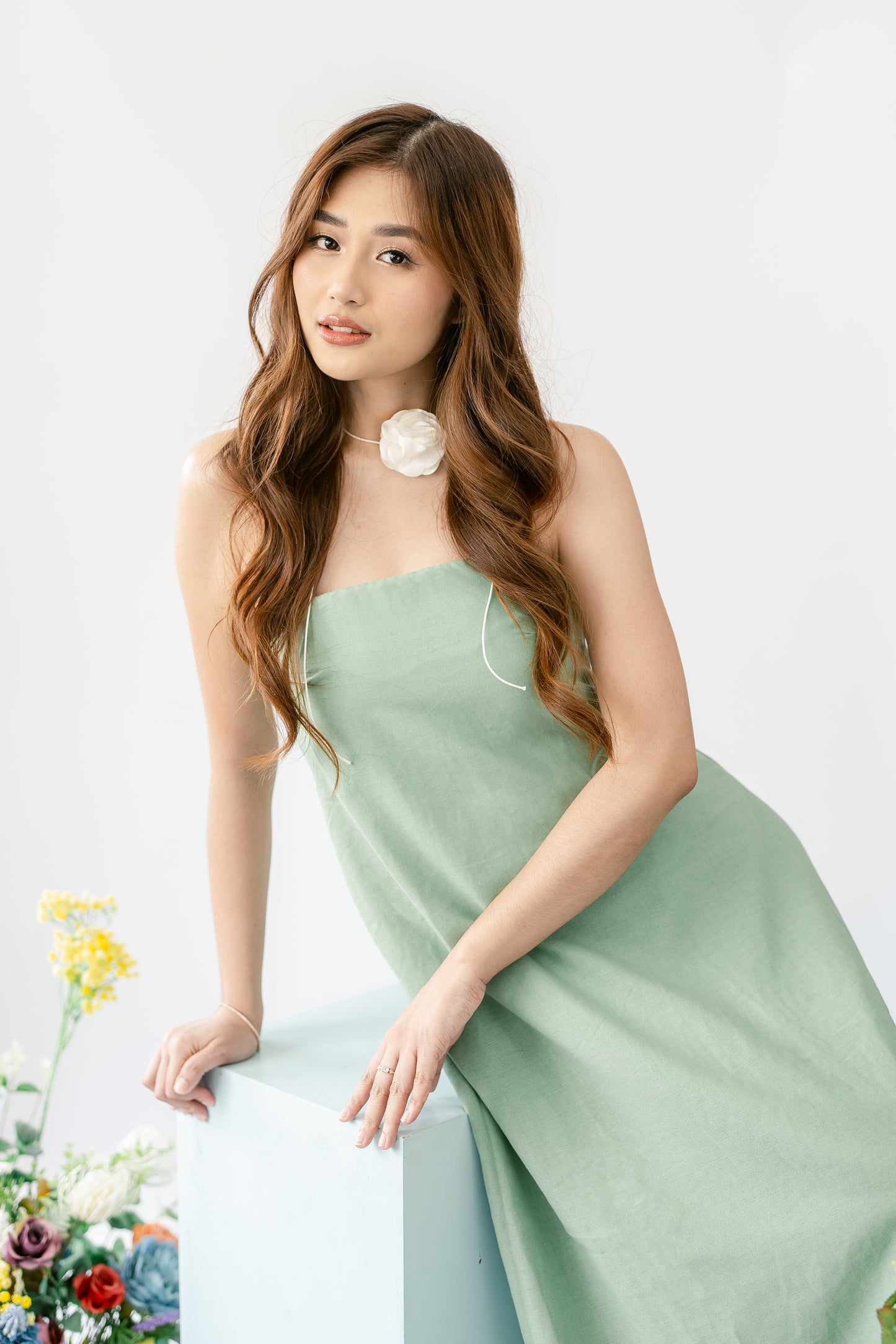 Sage Linen Tube Dress